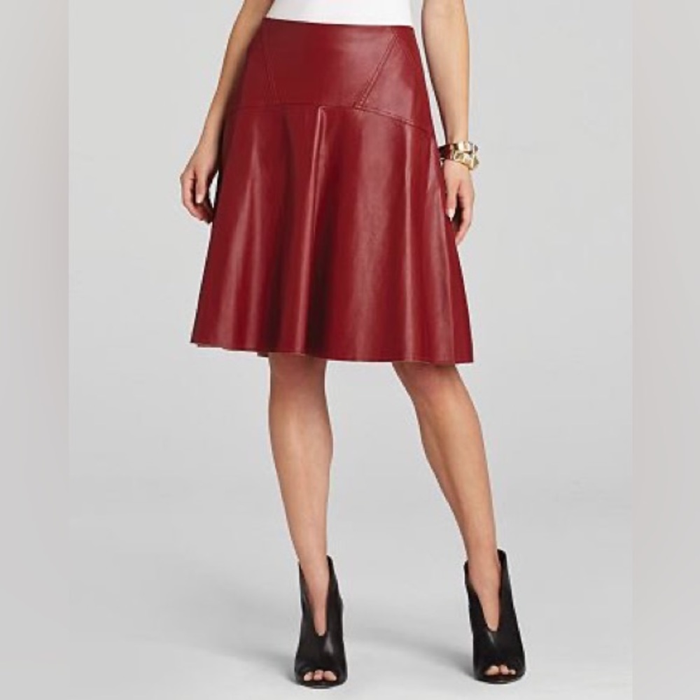 BCBG Camber A-line Faux Leather Skirt in Merlot